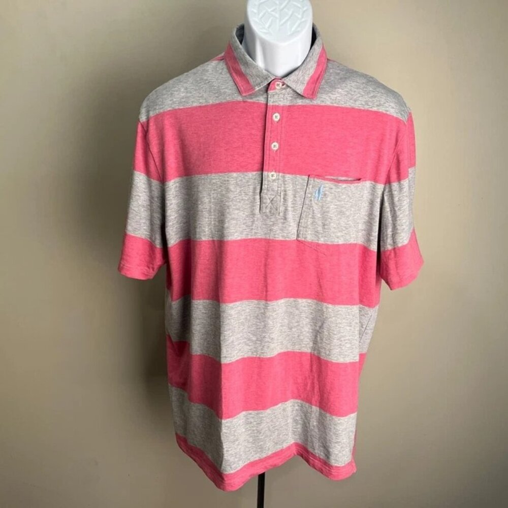 Johnnie-O Men’s Gray Pink Striped Stretch Golf Polo Shirt L ⛳️💗